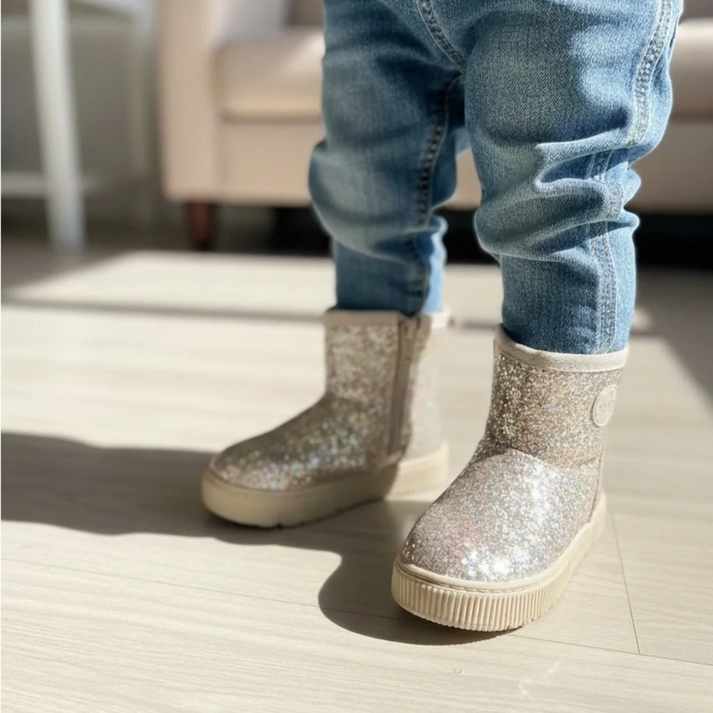 Cat & Jack Sparkly Silver Toddler Boots - Picture 1 of 6